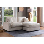 Canapé sectionnel modulaire avec pouf et oreillers, Velours côtelé, Beige/Gris, Coussin haute densité