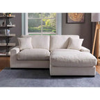 Canapé sectionnel modulaire avec pouf et oreillers, Velours côtelé, Beige/Gris, Coussin haute densité