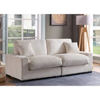 Canapé sectionnel modulaire avec pouf et oreillers, Velours côtelé, Beige/Gris, Coussin haute densité