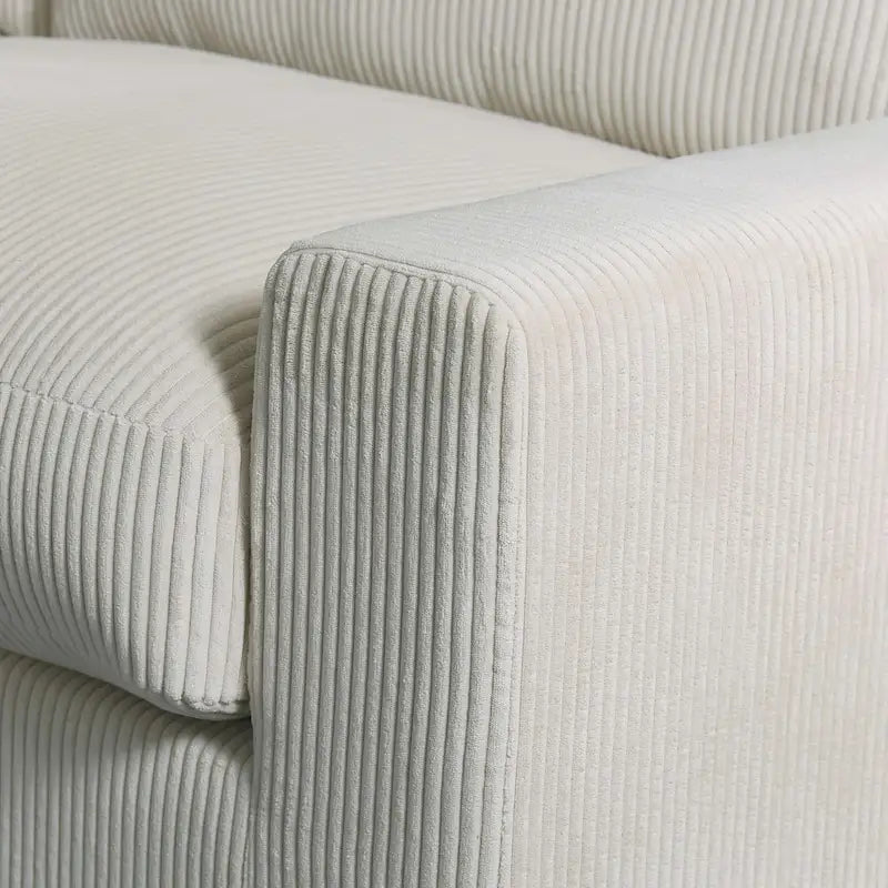 Canapé sectionnel modulaire avec pouf et oreillers, Velours côtelé, Beige/Gris, Coussin haute densité