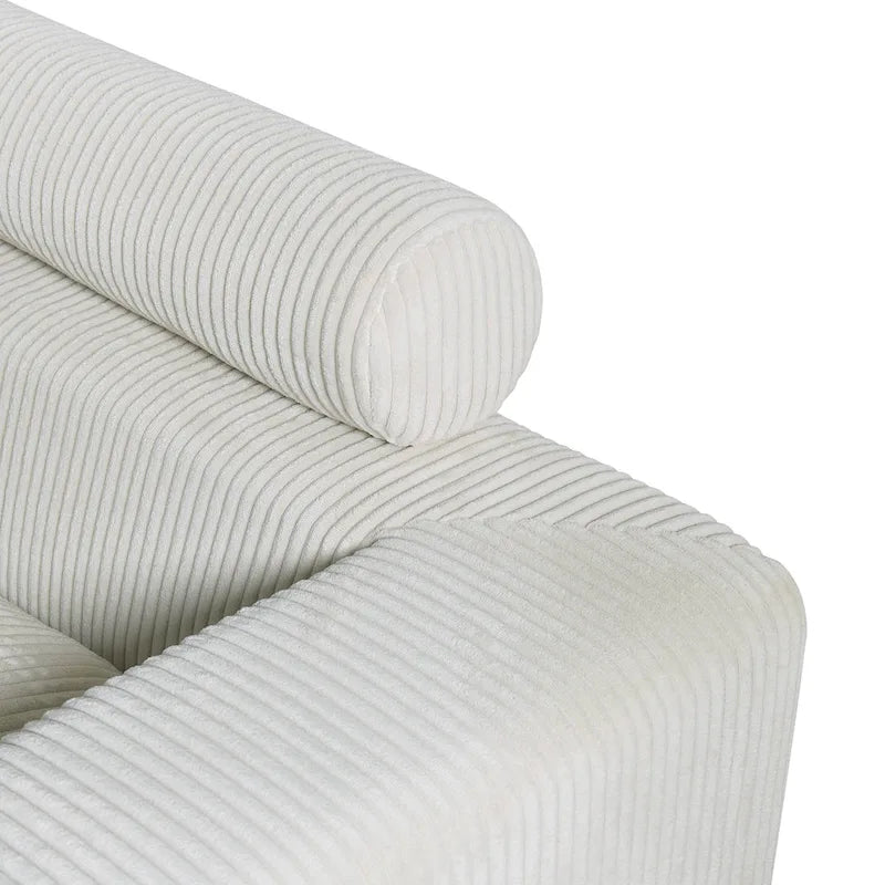 Canapé sectionnel modulaire avec pouf et oreillers, Velours côtelé, Beige/Gris, Coussin haute densité