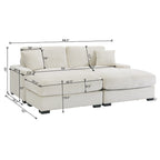 Canapé sectionnel modulaire avec pouf et oreillers, Velours côtelé, Beige/Gris, Coussin haute densité