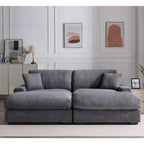 Canapé sectionnel modulaire avec pouf et oreillers, Velours côtelé, Beige/Gris, Coussin haute densité