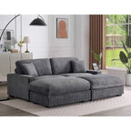 Canapé sectionnel modulaire avec pouf et oreillers, Velours côtelé, Beige/Gris, Coussin haute densité