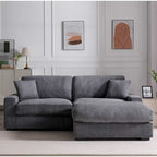 Canapé sectionnel modulaire avec pouf et oreillers, Velours côtelé, Beige/Gris, Coussin haute densité