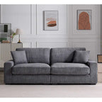 Canapé sectionnel modulaire avec pouf et oreillers, Velours côtelé, Beige/Gris, Coussin haute densité