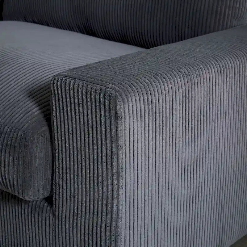 Canapé sectionnel modulaire avec pouf et oreillers, Velours côtelé, Beige/Gris, Coussin haute densité