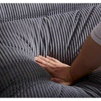 Canapé sectionnel modulaire avec pouf et oreillers, Velours côtelé, Beige/Gris, Coussin haute densité
