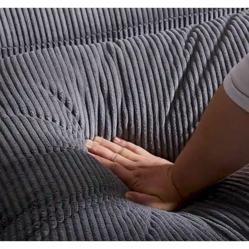Canapé sectionnel modulaire avec pouf et oreillers, Velours côtelé, Beige/Gris, Coussin haute densité