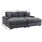 Canapé sectionnel modulaire avec pouf et oreillers, Velours côtelé, Beige/Gris, Coussin haute densité