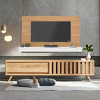 Meuble TV flottant avec bande LED et étagère, compatible TV 55"-60", gestion des câbles, 3 couleurs