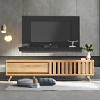 Meuble TV flottant avec bande LED et étagère, compatible TV 55"-60", gestion des câbles, 3 couleurs