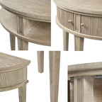 Console demi-lune avec porte cannelée et poignée en bronze, bois de blé recyclé, 31"L x 14"P x 30"H