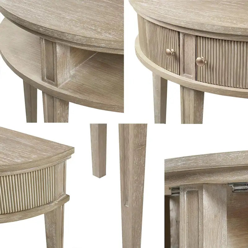 Console demi-lune avec porte cannelée et poignée en bronze, bois de blé recyclé, 31"L x 14"P x 30"H