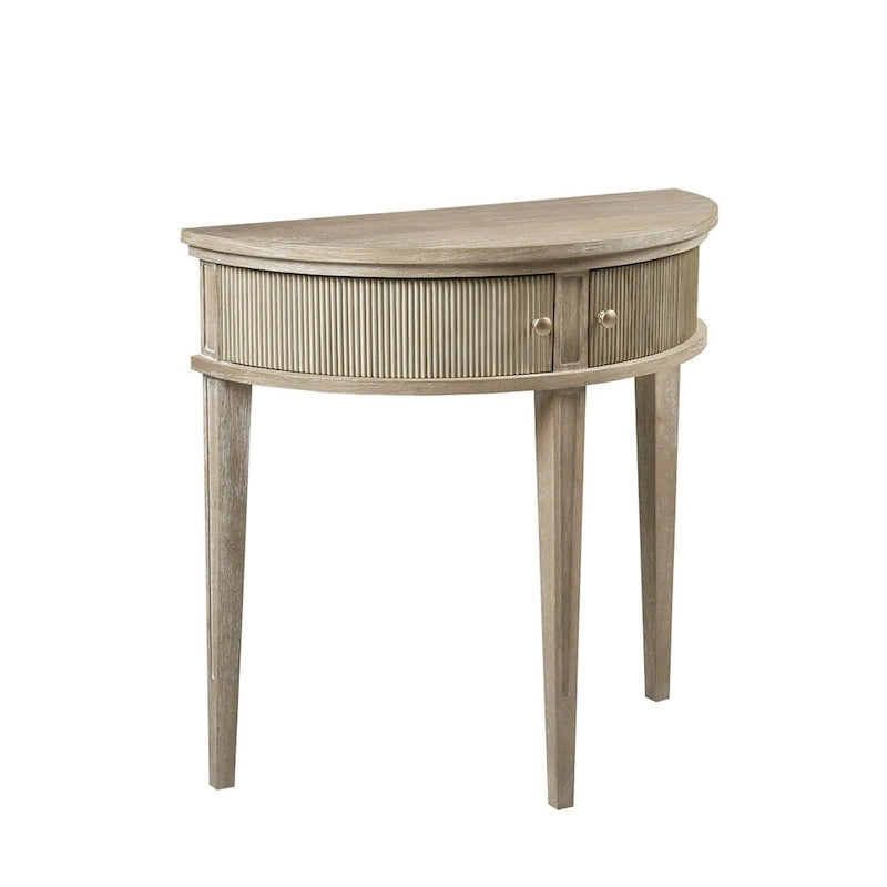 Console demi-lune avec porte cannelée et poignée en bronze, bois de blé recyclé, 31"L x 14"P x 30"H