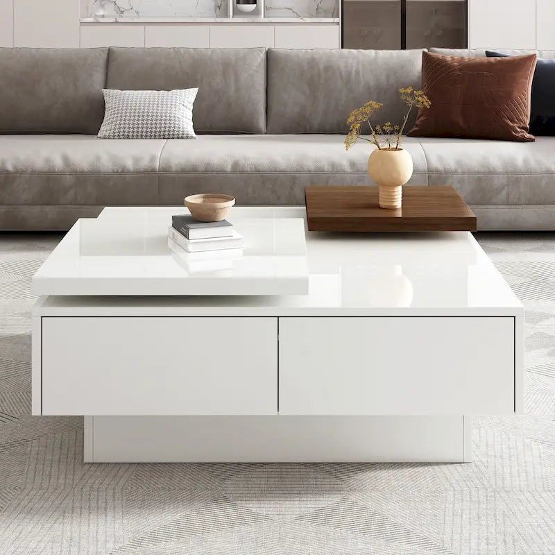 Table basse carrée en bois finition haute brillance