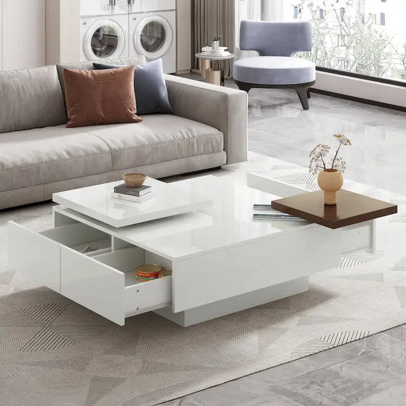 Table basse carrée en bois finition haute brillance
