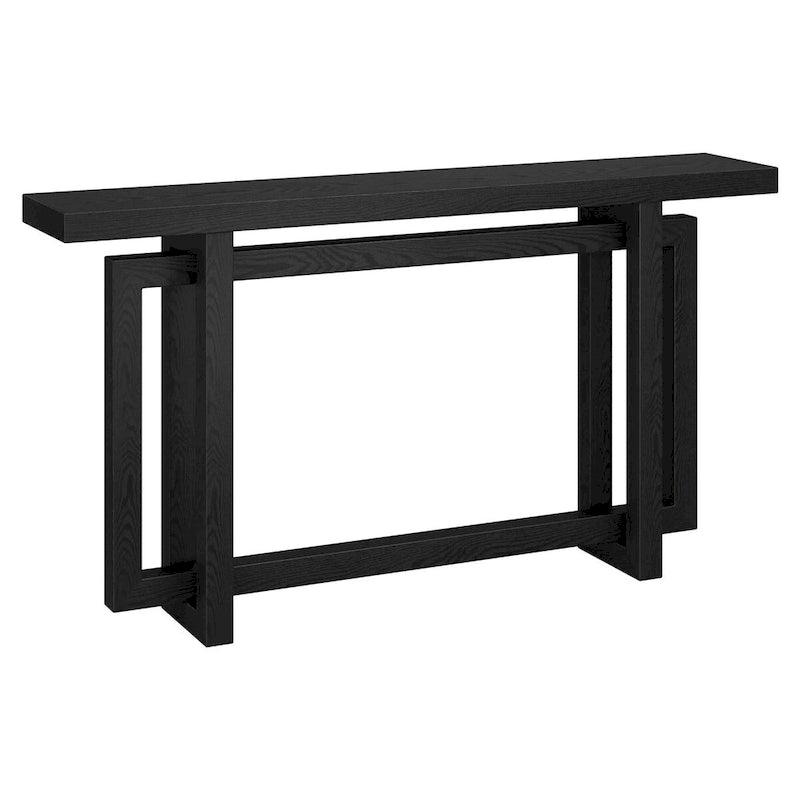 Console rectangulaire 55", Chêne blanc/noir/gris, Piètement géométrique, MDF