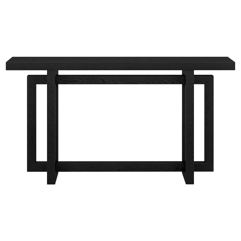 Console rectangulaire 55", Chêne blanc/noir/gris, Piètement géométrique, MDF