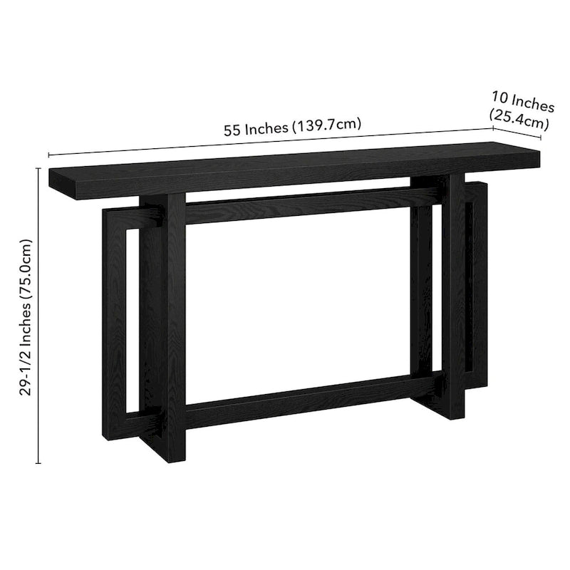 Console rectangulaire 55", Chêne blanc/noir/gris, Piètement géométrique, MDF