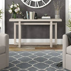 Console rectangulaire 55", Chêne blanc/noir/gris, Piètement géométrique, MDF