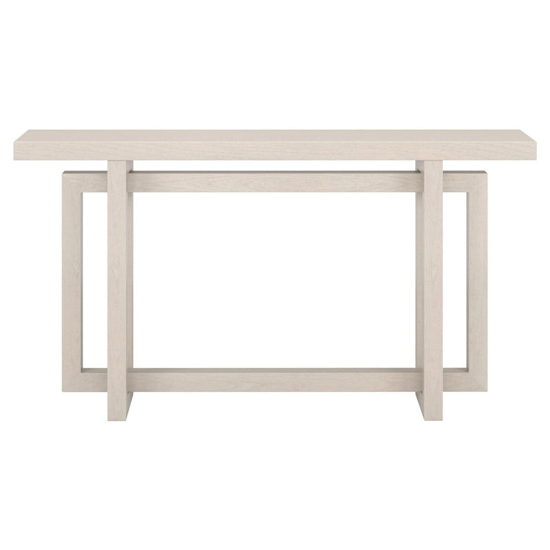 Console rectangulaire 55", Chêne blanc/noir/gris, Piètement géométrique, MDF