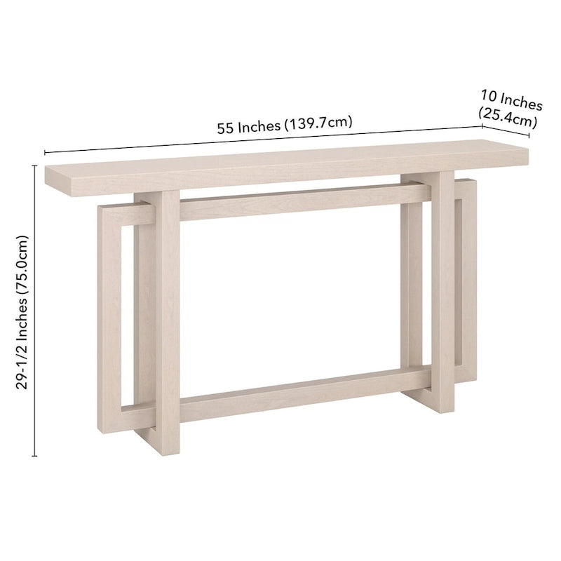 Console rectangulaire 55", Chêne blanc/noir/gris, Piètement géométrique, MDF