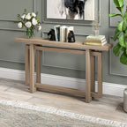 Console rectangulaire 55", Chêne blanc/noir/gris, Piètement géométrique, MDF