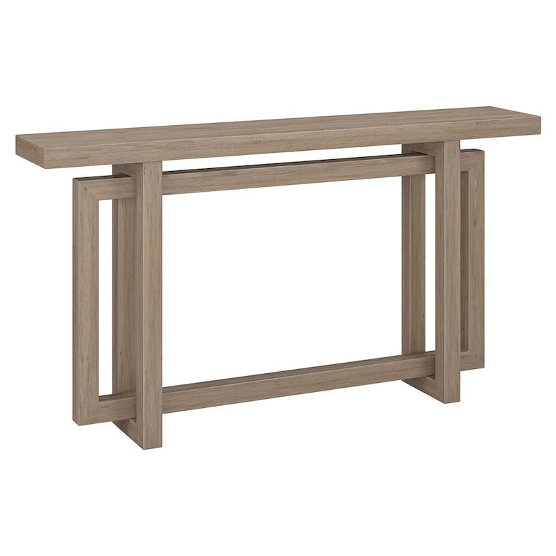 Console rectangulaire 55", Chêne blanc/noir/gris, Piètement géométrique, MDF