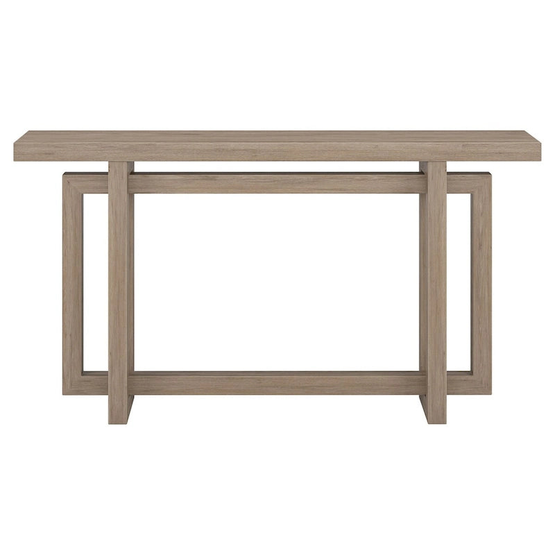 Console rectangulaire 55", Chêne blanc/noir/gris, Piètement géométrique, MDF