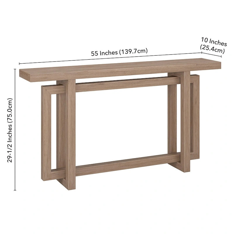 Console rectangulaire 55", Chêne blanc/noir/gris, Piètement géométrique, MDF