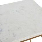 Table d'appoint carrée à plateau en marbre, or/noir et blanc, pieds en fer, étagère en verre