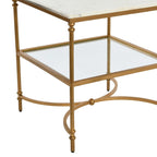 Table d'appoint carrée à plateau en marbre, or/noir et blanc, pieds en fer, étagère en verre