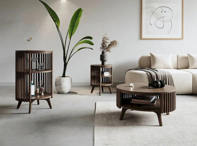 Table d'appoint avec rangement et table d'appoint ronde