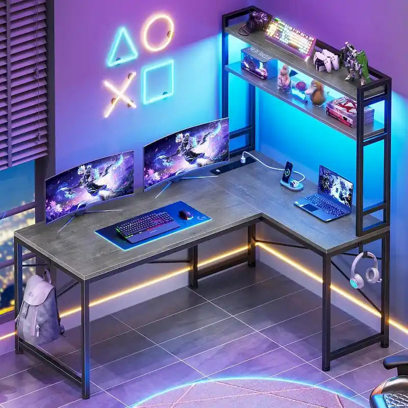 Bureau de jeu en L réversible de 45,3 po, petit bureau d'angle