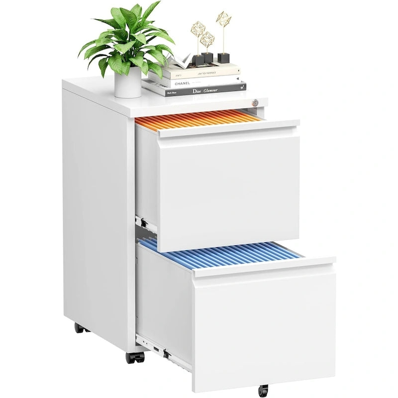 Classeur mobile à 2 tiroirs avec serrure, 68,6 cm H x 38,1 cm L x 45,7 cm P, acier laminé à froid, bureau à domicile