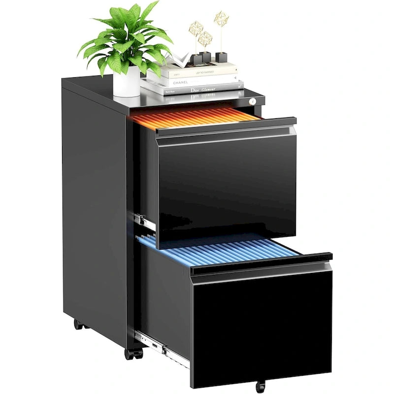 Classeur mobile à 2 tiroirs avec serrure, 68,6 cm H x 38,1 cm L x 45,7 cm P, acier laminé à froid, bureau à domicile