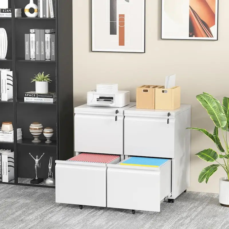 Classeur mobile à 2 tiroirs avec serrure, 68,6 cm H x 38,1 cm L x 45,7 cm P, acier laminé à froid, bureau à domicile