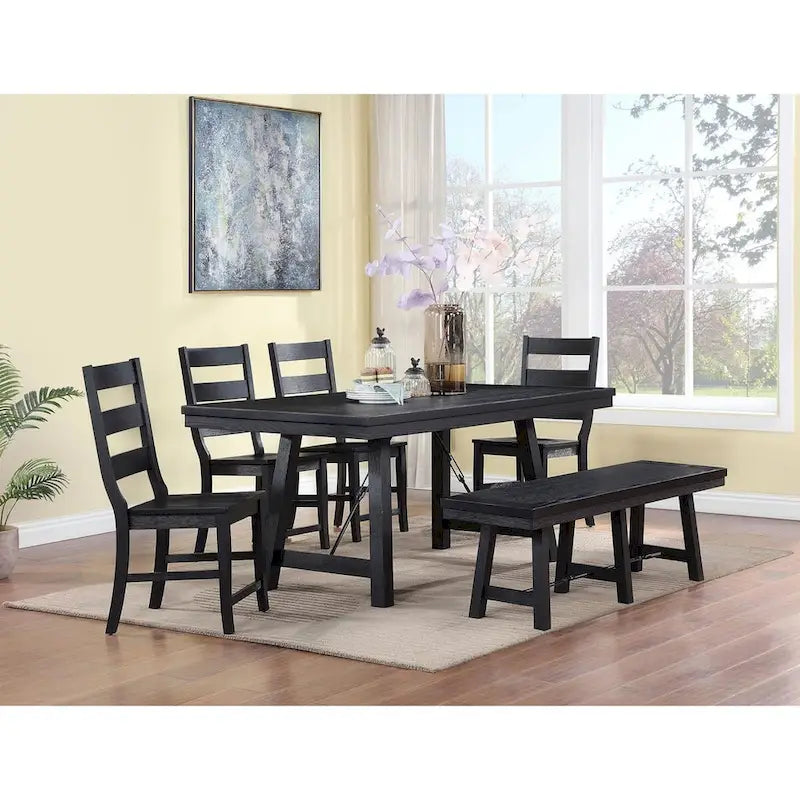 Banc de salle à manger tréteaux, noir, style ferme industrielle, design chevalet, 60.5" L, 2-3 places