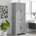 Meuble Colonne de Rangement pour Salle de Bain, Gris/Noir/Blanc, 4 Portes 1 Tiroir, Étagère Réglable