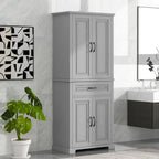 Meuble Colonne de Rangement pour Salle de Bain, Gris/Noir/Blanc, 4 Portes 1 Tiroir, Étagère Réglable