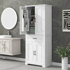 Meuble Colonne de Rangement pour Salle de Bain, Gris/Noir/Blanc, 4 Portes 1 Tiroir, Étagère Réglable