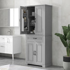 Meuble Colonne de Rangement pour Salle de Bain, Gris/Noir/Blanc, 4 Portes 1 Tiroir, Étagère Réglable