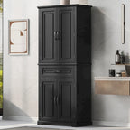 Meuble Colonne de Rangement pour Salle de Bain, Gris/Noir/Blanc, 4 Portes 1 Tiroir, Étagère Réglable