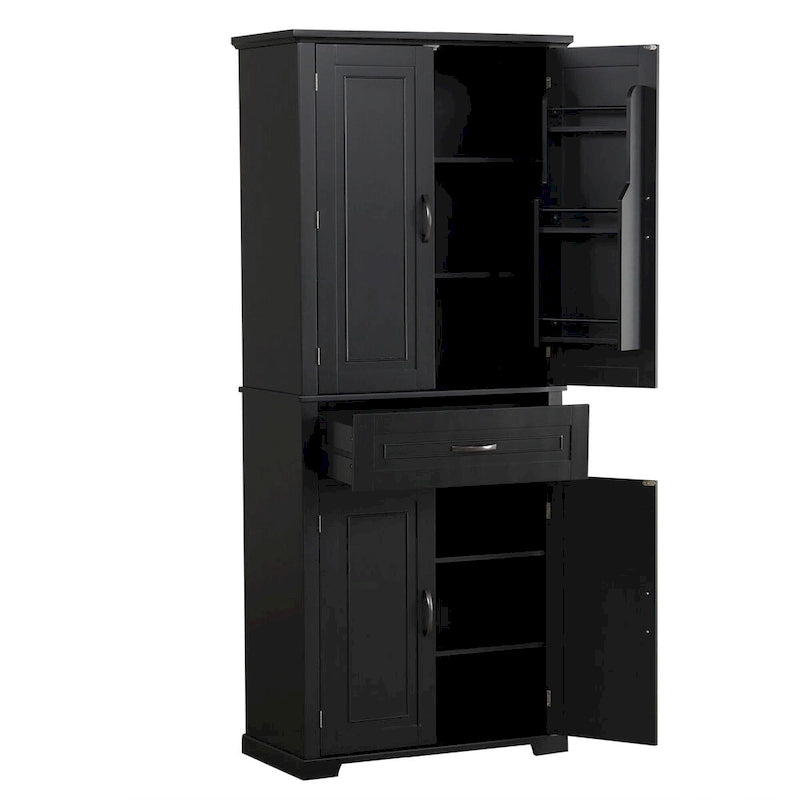 Meuble Colonne de Rangement pour Salle de Bain, Gris/Noir/Blanc, 4 Portes 1 Tiroir, Étagère Réglable