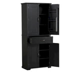 Meuble Colonne de Rangement pour Salle de Bain, Gris/Noir/Blanc, 4 Portes 1 Tiroir, Étagère Réglable