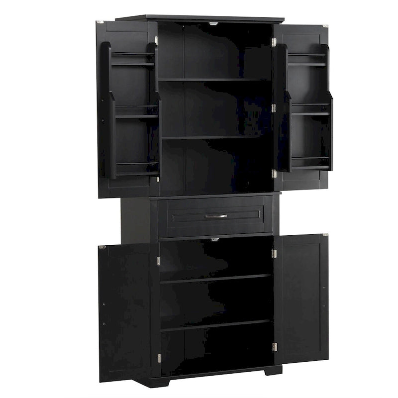 Meuble Colonne de Rangement pour Salle de Bain, Gris/Noir/Blanc, 4 Portes 1 Tiroir, Étagère Réglable