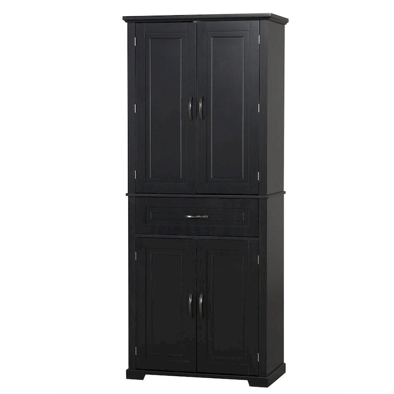 Meuble Colonne de Rangement pour Salle de Bain, Gris/Noir/Blanc, 4 Portes 1 Tiroir, Étagère Réglable