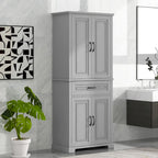 Meuble Colonne de Rangement pour Salle de Bain, Gris/Noir/Blanc, 4 Portes 1 Tiroir, Étagère Réglable