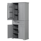Meuble Colonne de Rangement pour Salle de Bain, Gris/Noir/Blanc, 4 Portes 1 Tiroir, Étagère Réglable